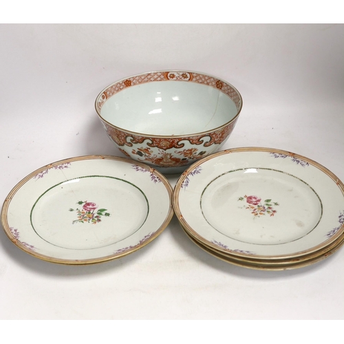 1330 - An 18th/19th century Chinese bowl and five plates, bowl 10cm high