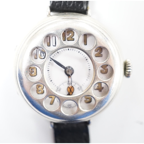 1888 - A gentleman's continental 800 standard white metal manual wind WW1 trench wrist watch, with 'telepho... 