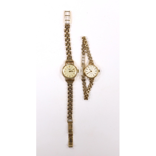 1892 - A lady's 9ct gold Longines manual wind wrist watch, on a 9ct gold bracelet and a similar Avia quartz... 