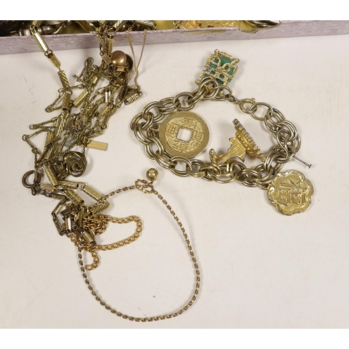 1910 - A quantity of assorted mainly costume jewellery and other items including a silver hinged bangle, pa... 