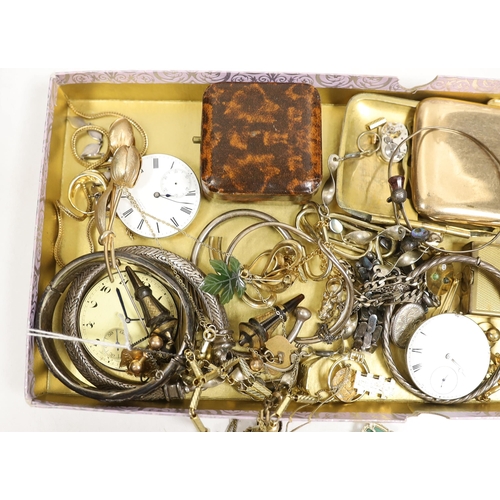 1910 - A quantity of assorted mainly costume jewellery and other items including a silver hinged bangle, pa... 