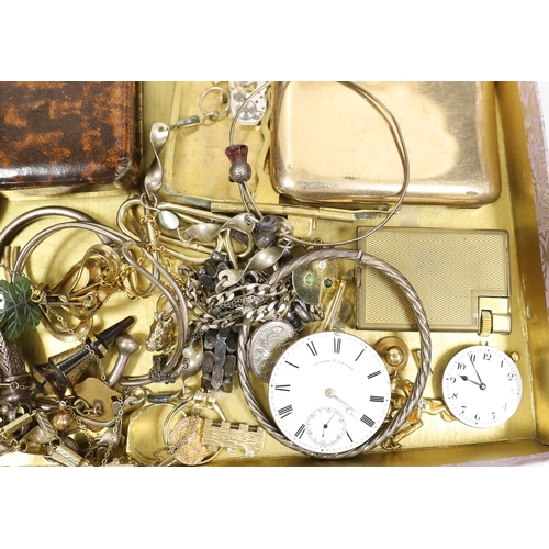 1910 - A quantity of assorted mainly costume jewellery and other items including a silver hinged bangle, pa... 