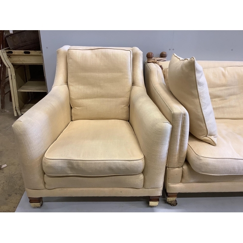 1 - A Duresta style Knoll settee, width 222cm, depth 110cm, height 88cm and matching armchair