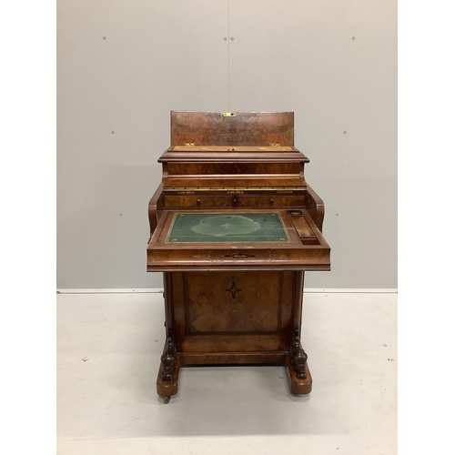 112 - A late Victorian inlaid walnut Davenport, width 59cm, depth 56cm, height 91cm