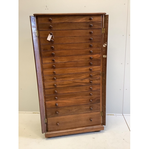 115 - A mid century Sri Lankan mahogany collector's cabinet fitted sixteen graduated drawers, back panel s... 