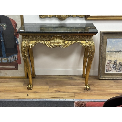 123 - A George II style giltwood pier table, width 91cm, depth 45cm, height 79cm and a similar pier glass,... 