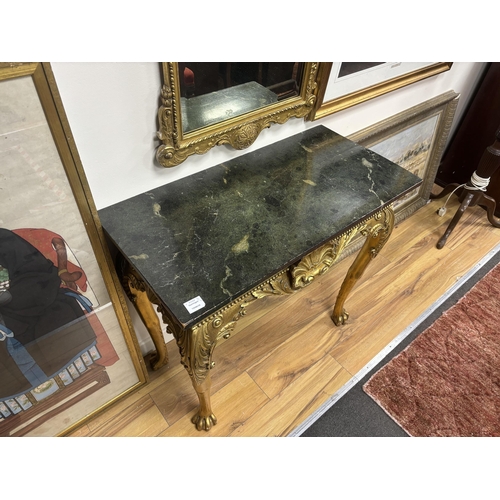 123 - A George II style giltwood pier table, width 91cm, depth 45cm, height 79cm and a similar pier glass,... 