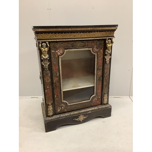 13 - A 19th century French gilt metal mounted boulle marble top pier cabinet, width 84cm, depth 38cm, hei... 