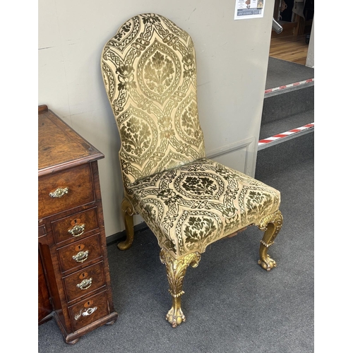 131 - A pair of George II style giltwood side chairs, velvet brocade fabric, width 64cm, depth 64cm, heigh... 