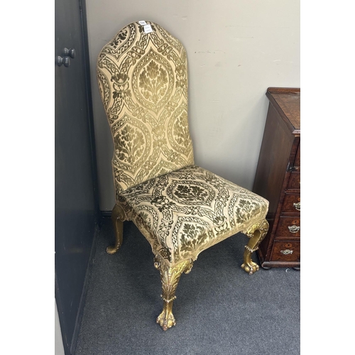 131 - A pair of George II style giltwood side chairs, velvet brocade fabric, width 64cm, depth 64cm, heigh... 