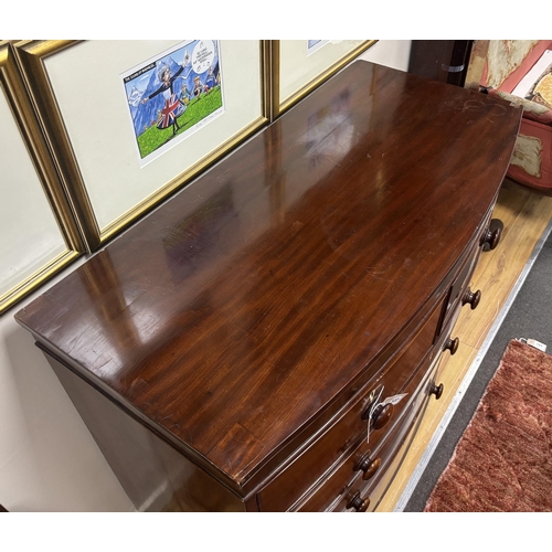 137 - An early 19th century mahogany bowfront chest of drawers, with bone escutcheons, width 114cm, depth ... 