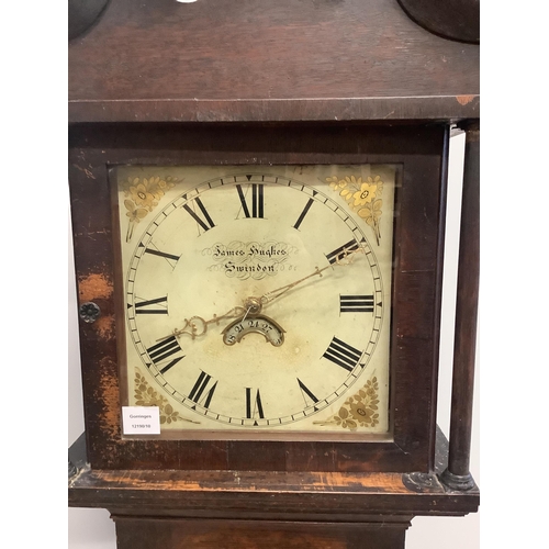 18 - An early 19th century oak thirty hour longcase clock marked James Hughes, Swindon, height 191cm... 