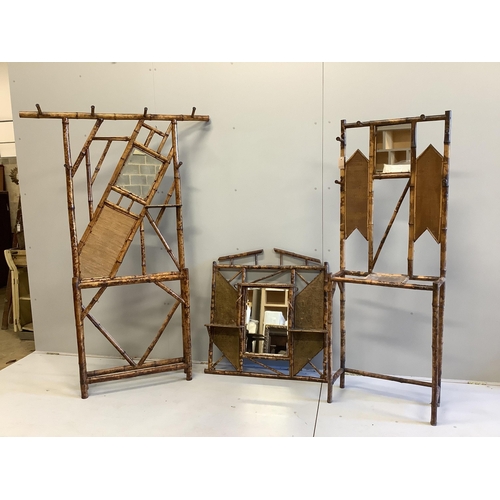 20 - Two late Victorian bamboo hallstands and a bamboo wall mirror, largest width 120cm, height 186cm... 