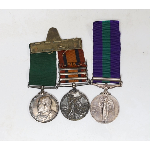 238 - Three medals. A pair to Pte. T. Gibson, Vol. Coy. Border Regt. comprising the South African Medal wi... 