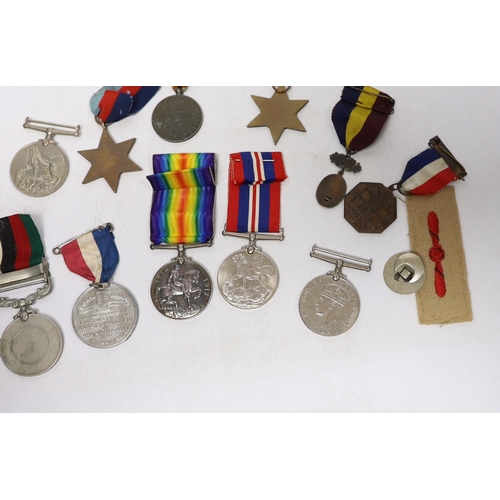 240 - Twelve medals including; a British War Medal, a Victory Medal, three 1939-45 War Medals, two 1939-45... 