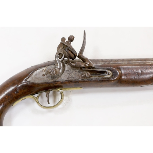 251 - A 16 bore East India Company flintlock pistol, 9 barrel, London proof marks, regulation brass mount... 