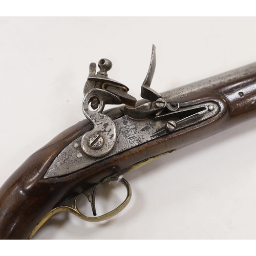 255 - A Regulation type, brass mounted flintlock service pistol, barrel 22.5cm, with associated regulation... 