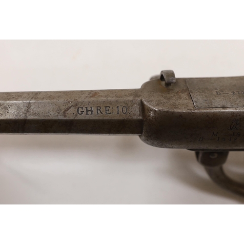 256 - A Regulation Danish breech-loading, under hammer percussion military pistol, octagonal twist barrel,... 