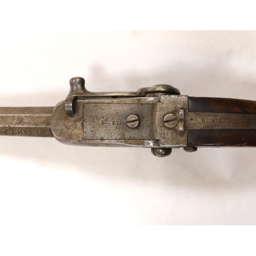 256 - A Regulation Danish breech-loading, under hammer percussion military pistol, octagonal twist barrel,... 