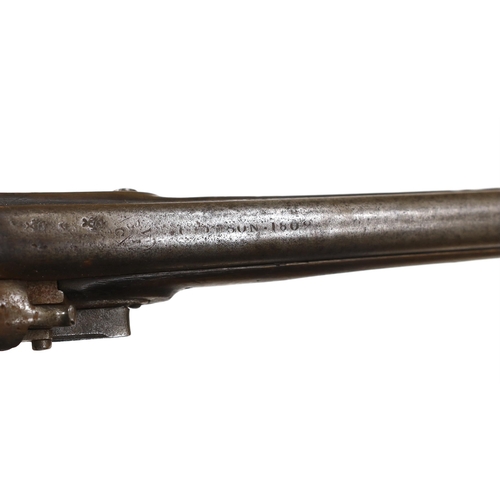 257 - A 16 bore in East India company, Flintlock holster, pistol, barrel, engrave with EIC heart mark and ... 