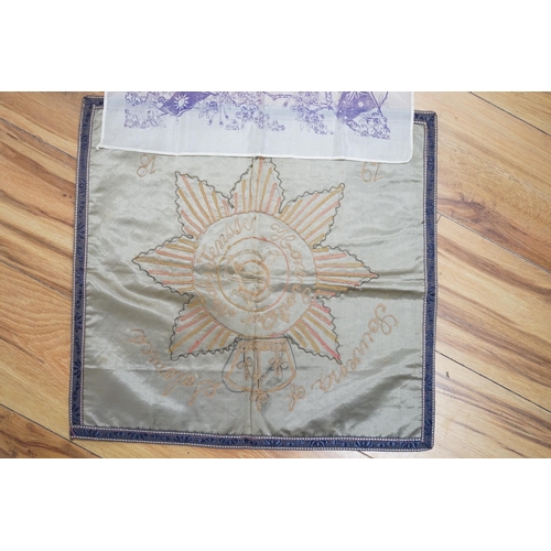 278 - A WWII silk printed handkerchief; Nippon Times commemorating the surrender of the Japanese, togeth... 