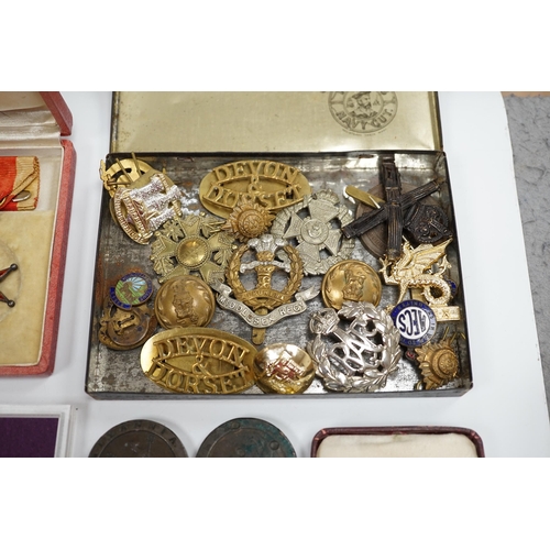 279 - A collection of medals and coins including; an original card Air Ministry box containing a 1939-45 s... 