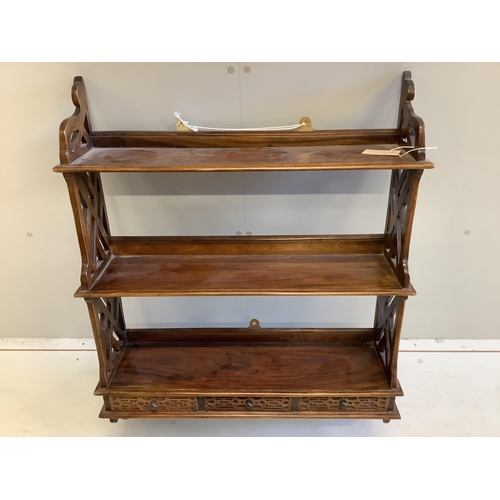 28 - A pair of George III style mahogany three tier wall brackets, width 72cm, depth 20cm, height 92cm... 