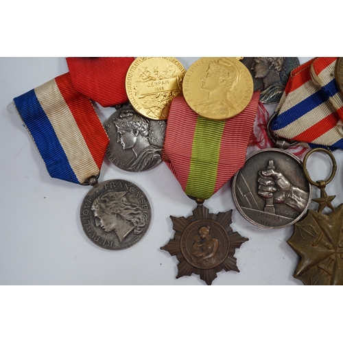 283 - Eighteen French and Belgium medals, etc. including; Medal of Honour, War Cross,  Medal of Honour for... 