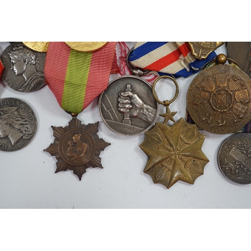 283 - Eighteen French and Belgium medals, etc. including; Medal of Honour, War Cross,  Medal of Honour for... 