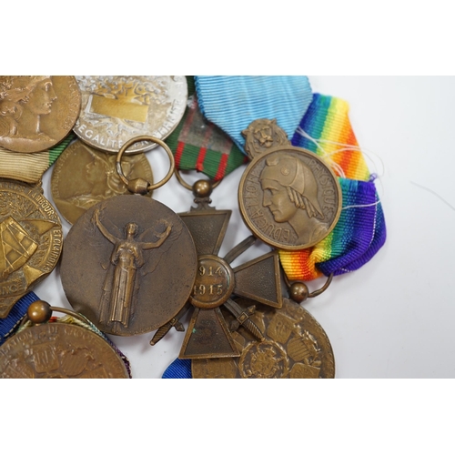 283 - Eighteen French and Belgium medals, etc. including; Medal of Honour, War Cross,  Medal of Honour for... 