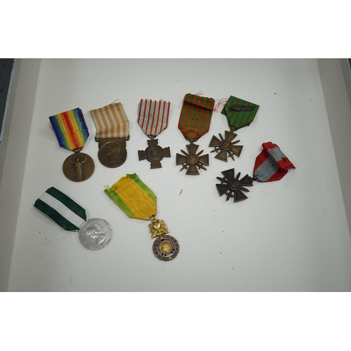 285 - Eighteen French medals, including The War Cross, TOE French Legion Cross, Medal of Honour, Croix du ... 