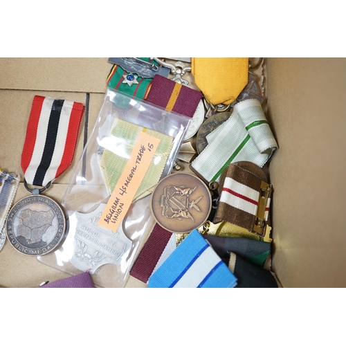 287 - Thirty world military and commemorative medals including; a Belgium War Aid Medal 1914-18, Nigeria R... 