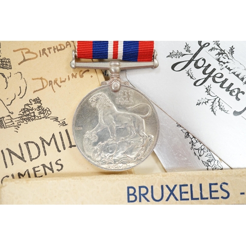 290 - An RAF silver mug, and framed drawing of a map of Belgium and surrounding countries relating to 83rd... 