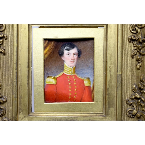 293 - Early 19th century English school, watercolour portrait miniature on ivory of a gentleman wearing mi... 