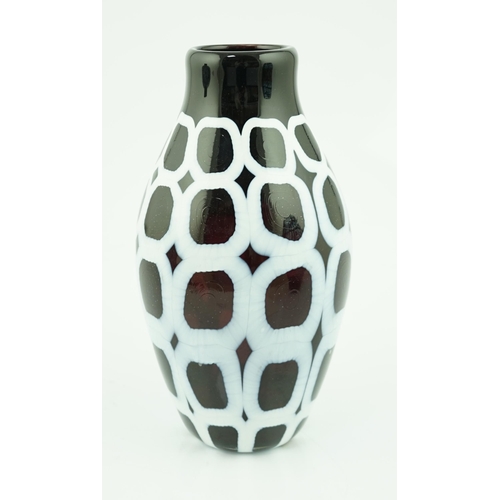 304 - ** ** A Murano glass ovoid shaped vase, in black and white, signed Formentella, 16cmsPlease note thi... 