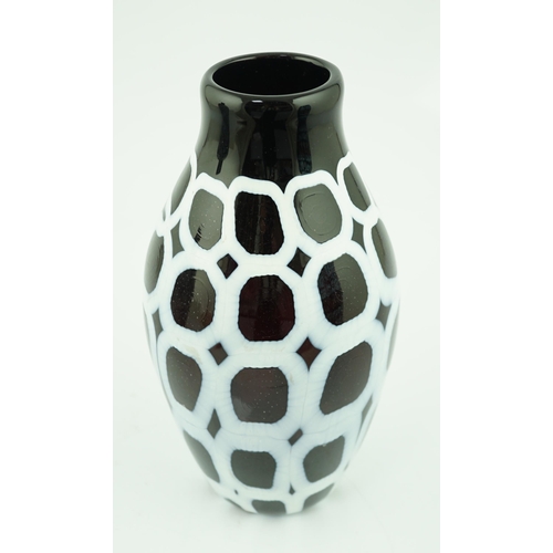 304 - ** ** A Murano glass ovoid shaped vase, in black and white, signed Formentella, 16cmsPlease note thi... 