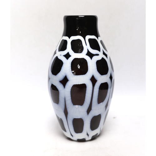 304 - ** ** A Murano glass ovoid shaped vase, in black and white, signed Formentella, 16cmsPlease note thi... 