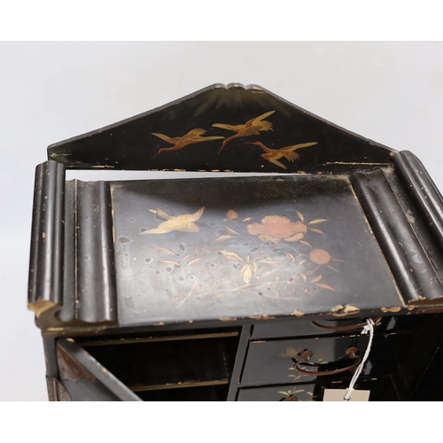 306 - A Japanese casket with fitted interior, lacquered with birds and flowers, 42cm high