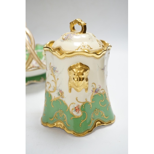 315 - A Dresden jar and cover and a Victorian porcelain basket, tallest 18cm