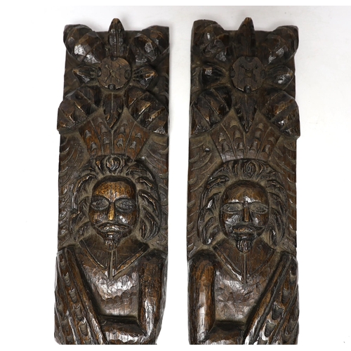 333 - A pair of 17th century carved oak figural jambs, 43.5cm