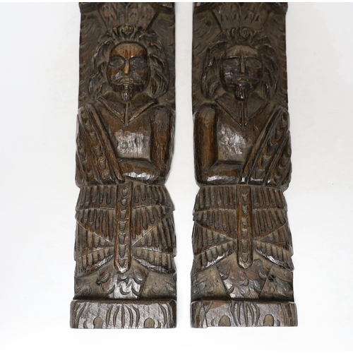 333 - A pair of 17th century carved oak figural jambs, 43.5cm