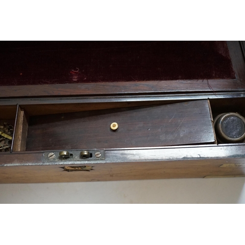 334 - A Victorian rosewood brass bound writing slope, 40cm wide x 15cm high