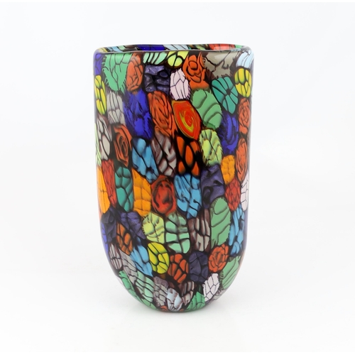 344 - ** ** Vittorio Ferro (1932-2012) A Murano glass Murrine vase, decorated with red rosebuds on a green... 