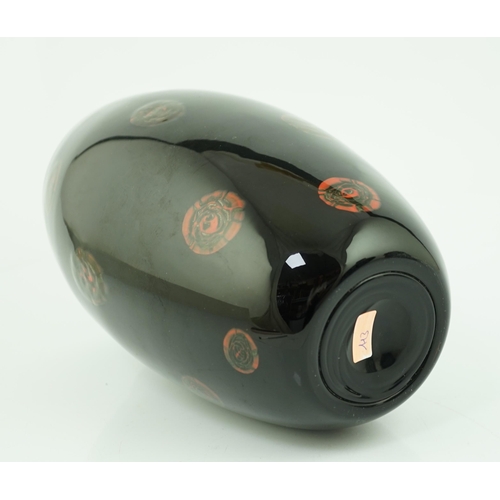 346 - ** ** Vittorio Ferro (1932-2012) A Murano glass Murrine vase, with bronze roundels on a black ground... 