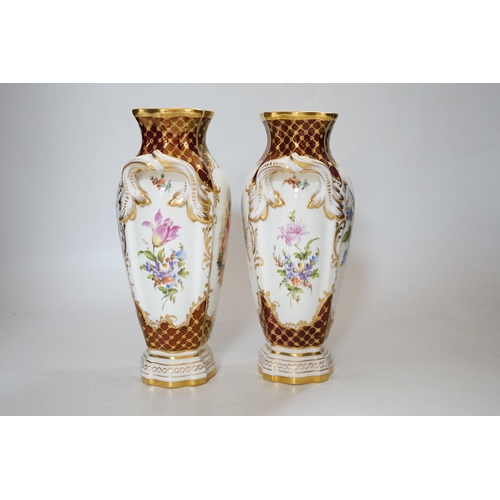 347 - A pair of Potschappel porcelain vases, 20cm