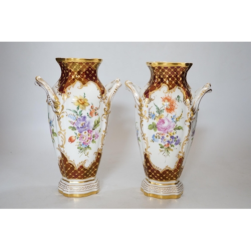 347 - A pair of Potschappel porcelain vases, 20cm