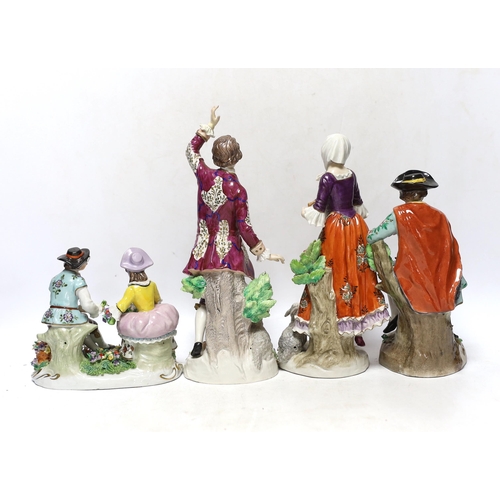 351 - Four Sitzendorf porcelain figures in groups, early 20th century, 26cm