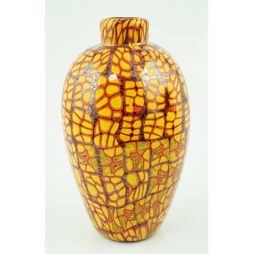 353 - ** ** Vittorio Ferro (1932-2012) A Murano glass Murrine vase, in orange, red and black, signed, 26cm... 