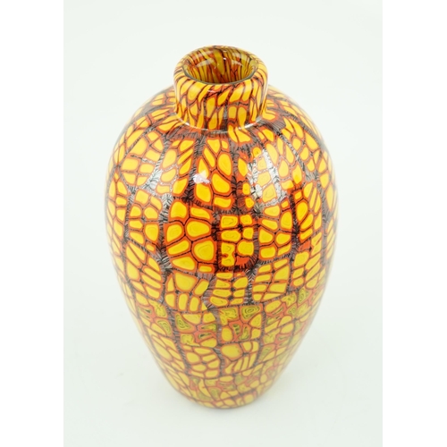 353 - ** ** Vittorio Ferro (1932-2012) A Murano glass Murrine vase, in orange, red and black, signed, 26cm... 