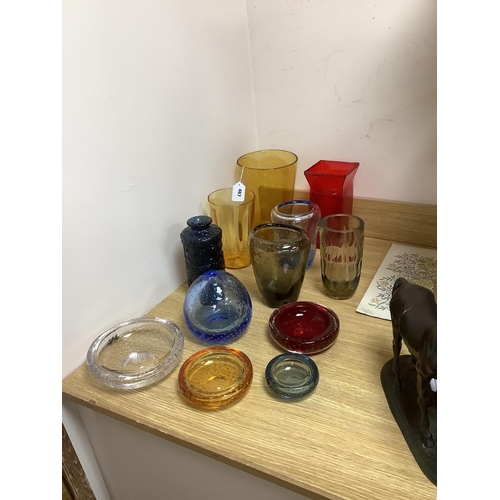 363 - Eight items of Whitefriars Controlled Bubble glassware, tallest 25cm